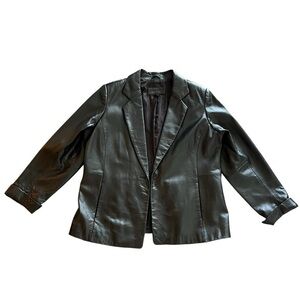Jaclyn Smith Women's Black Real Leather Biker Vintage 90s Blazer Jacket Size 16